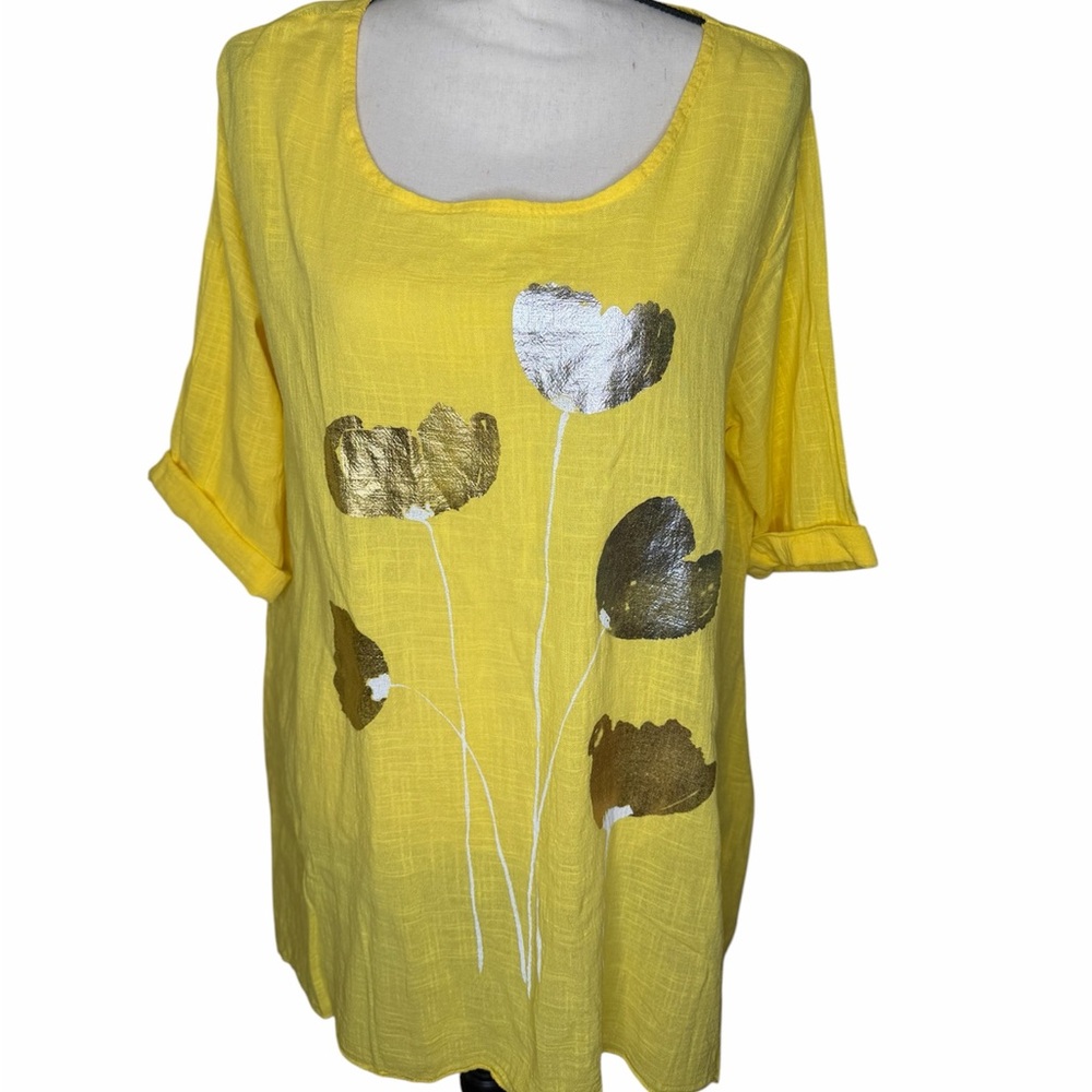 Yellow Floral Foil-Print Women’s Top